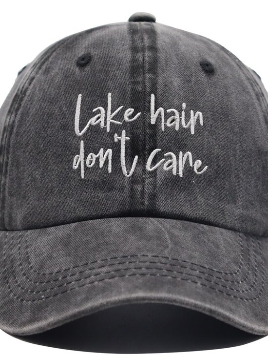 Bradley Accessories - Lake Hair Don't Care" Embroidered Washed Black Dad Hat Baseball Cap